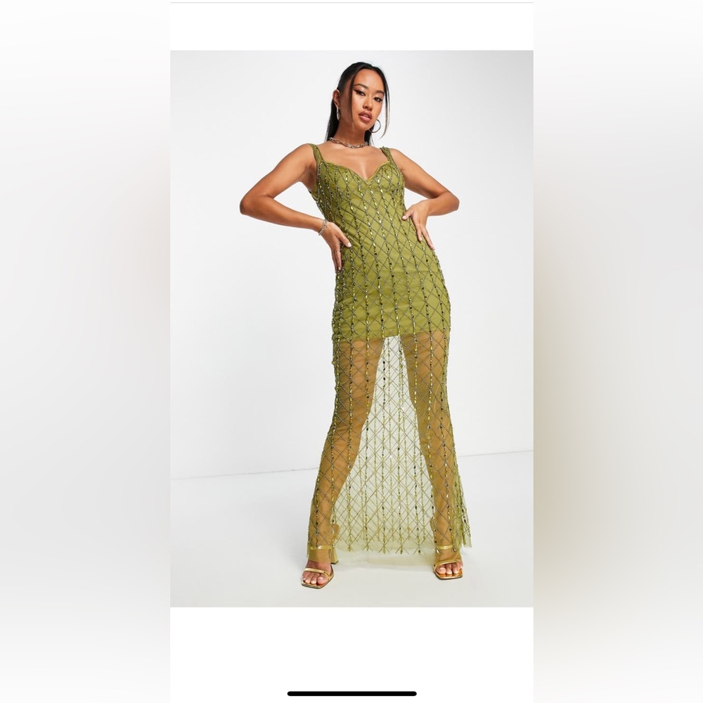 ASOS Green Multi Mesh Gown - Picture 3 of 3